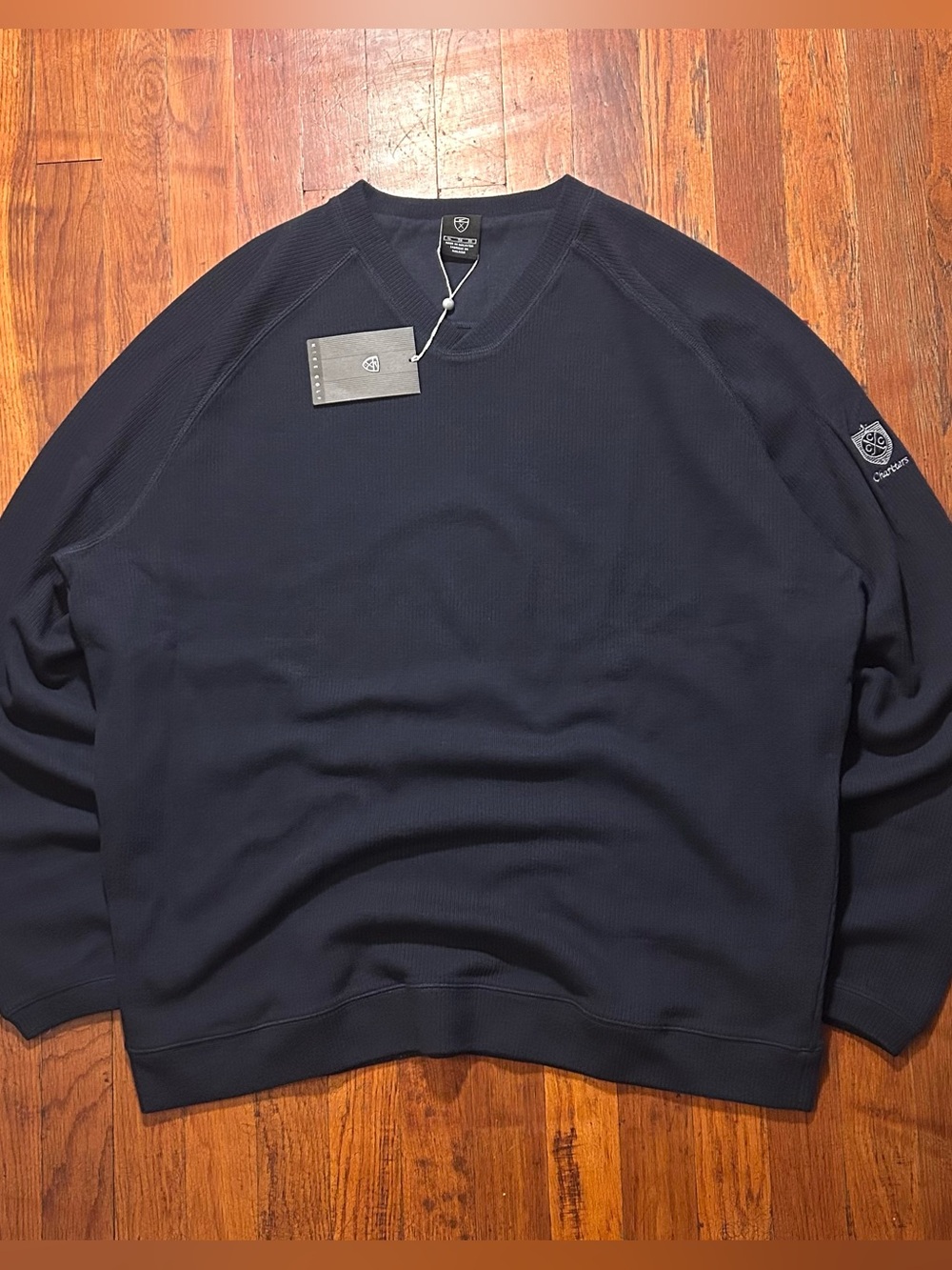 Vintage Nike Golf Swoosh Logo Ribbed Navy Blue Pullover V-neck Sweater XL NWT